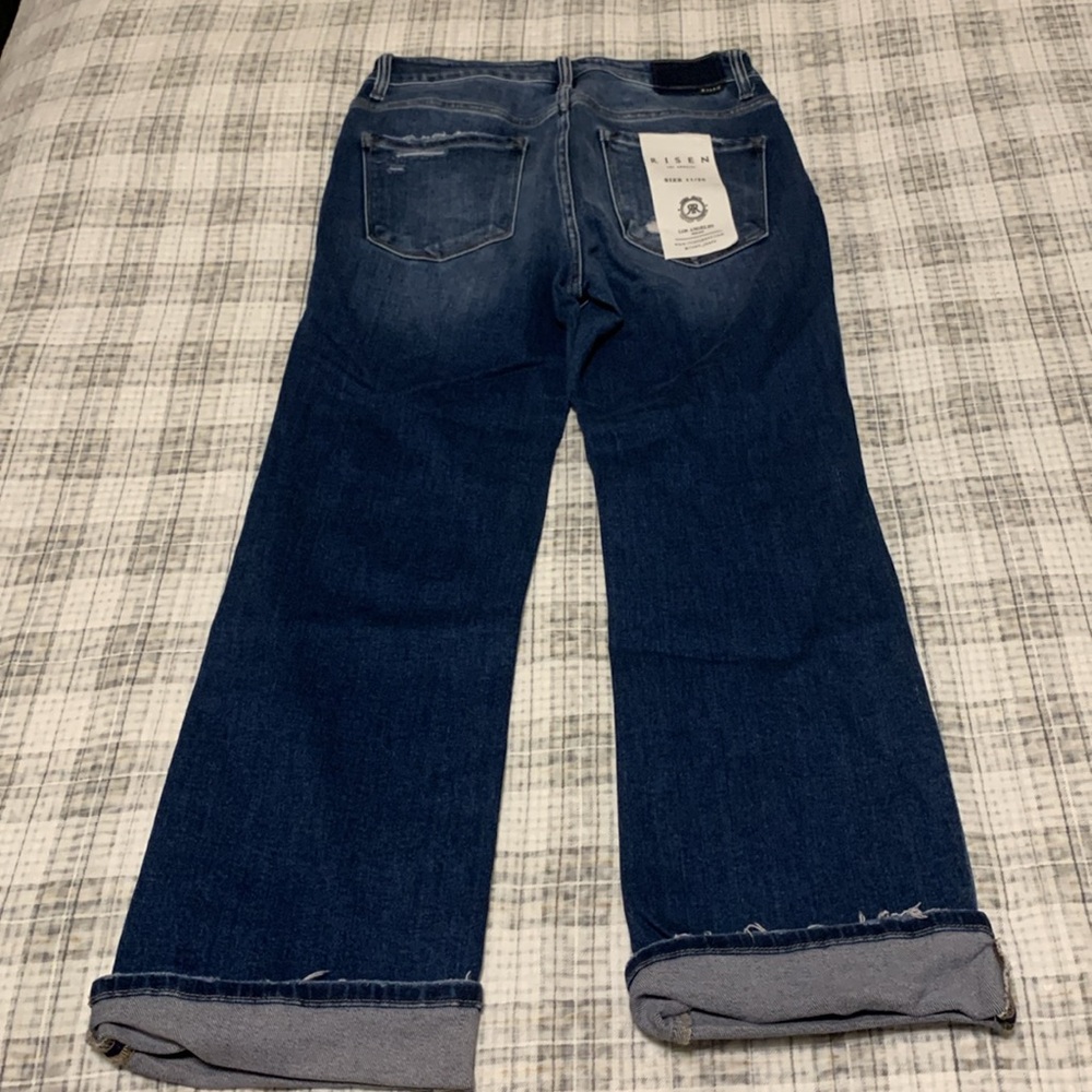 Risen size 11/30 dark distressed cuffed blue jeans - Picture 2 of 2